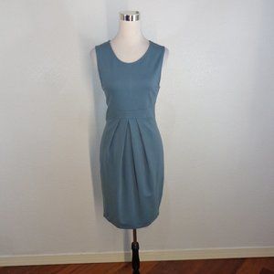 La Clef Pleated Sheath Midi Dress Womens Size L Green Round Neck Sleeveless